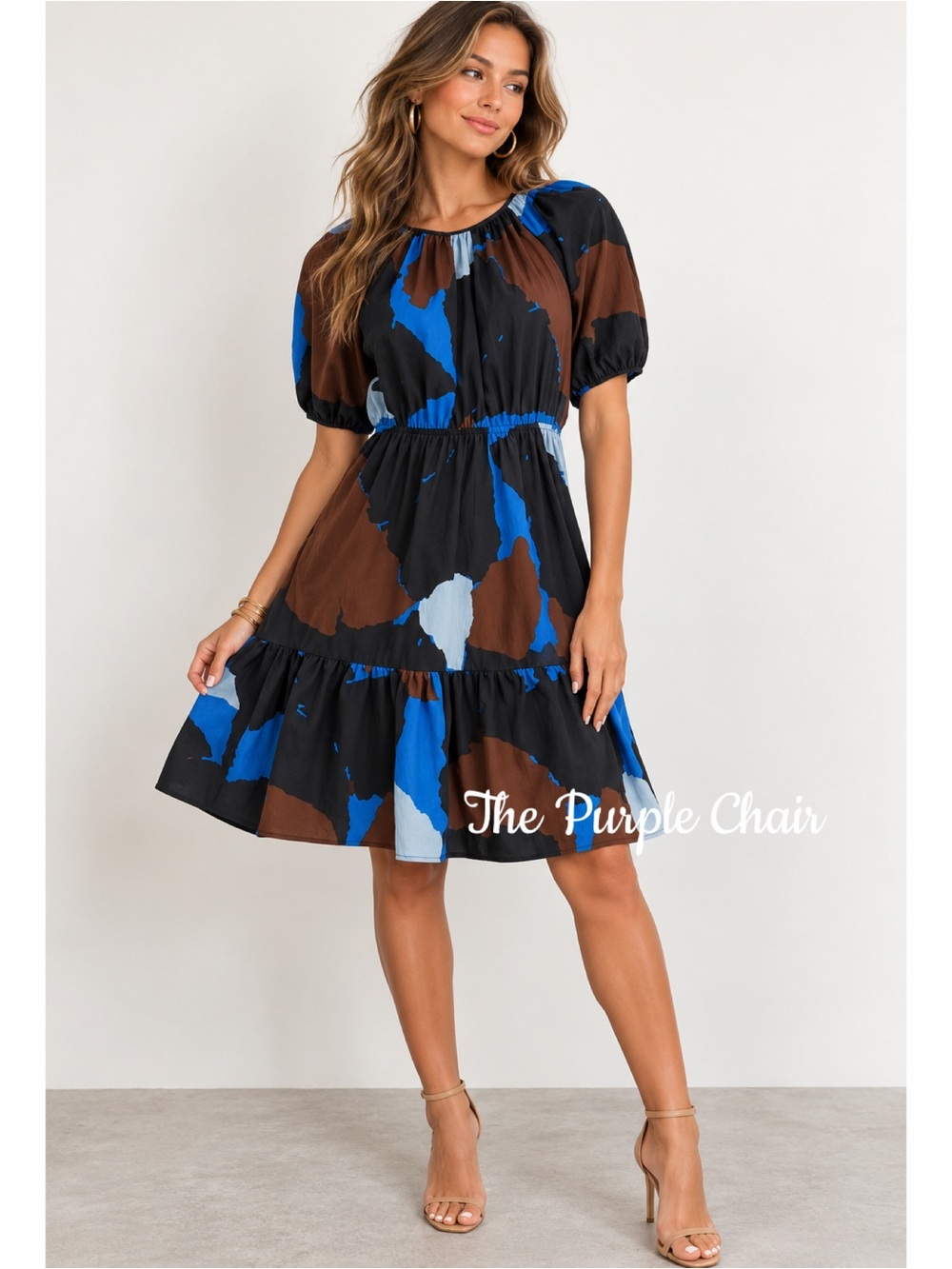 RAILS Blue/Multi Abstract Print Puff Sleeve Khloe Ruffle Mini Dress S